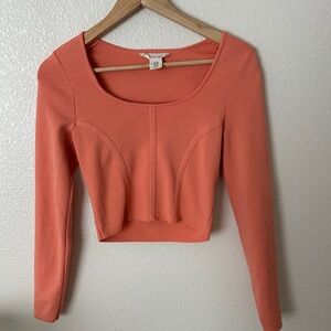 Sally Grace Coral Scoop-Neck Long Sleeve Crop Top